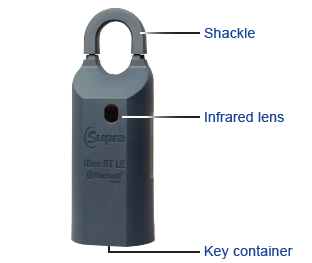 Shackle, infrared lens, and key container