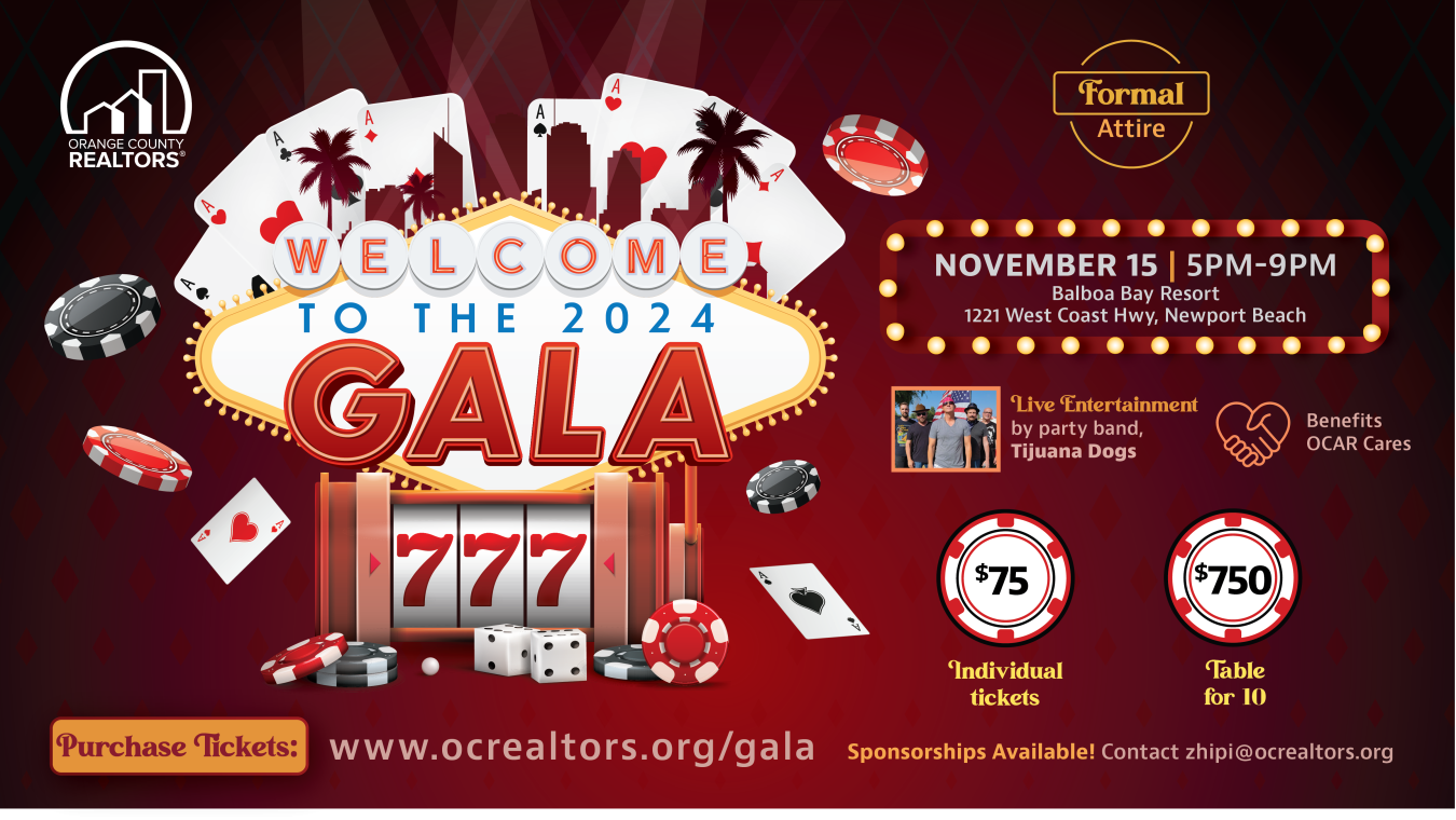 Ocr Gala november 15 5-9pm. More info and to purchase tickets, visit www.ocrealtors.org/gala