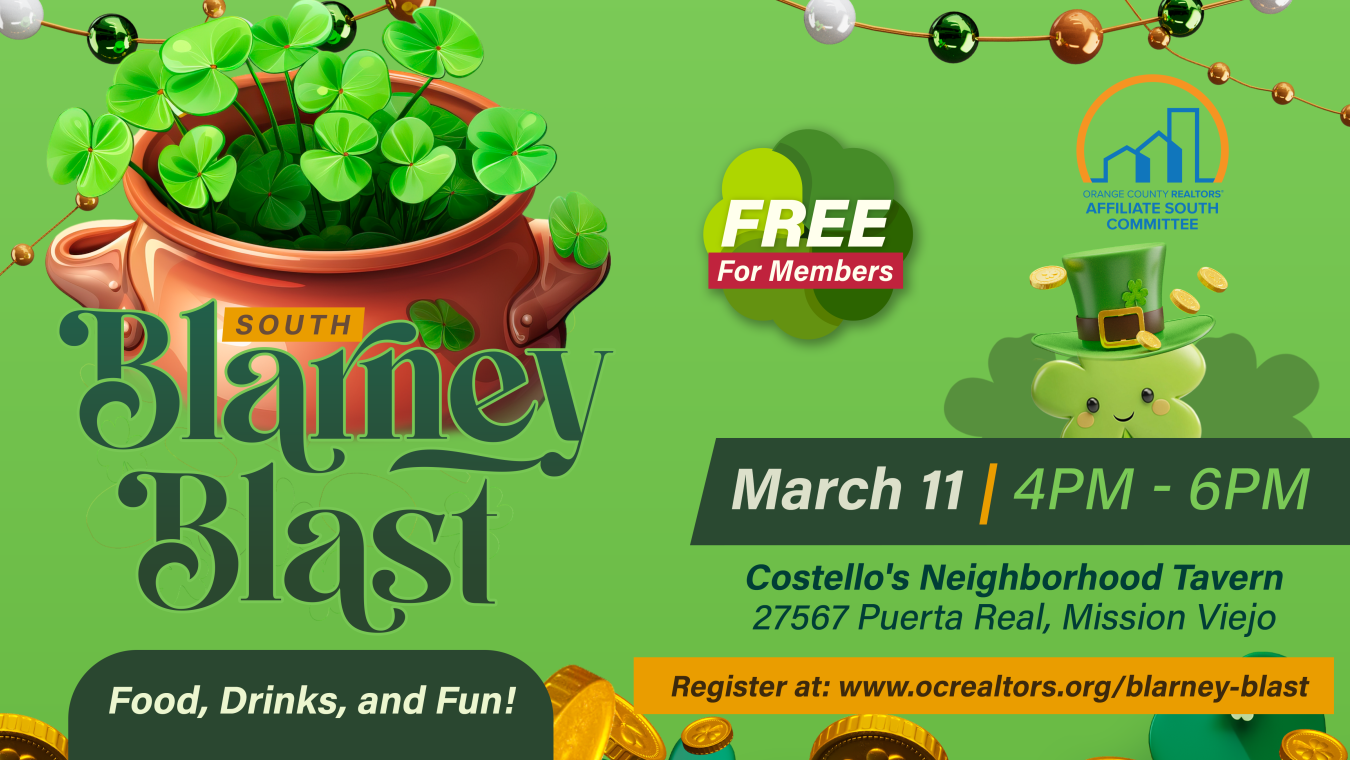 Blarney Blast March 11 4-6pm. For more info and to register, visit www.ocrealtors.org/blarney-blast